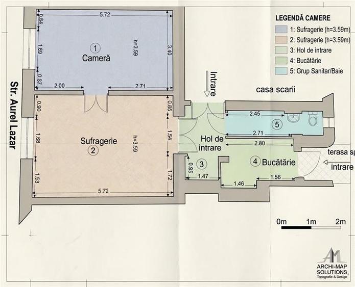 Apartament cu 2 camere semidecomandat, mobilat în Ultracentral