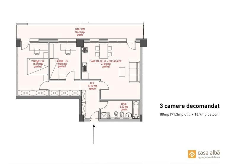 Apartament cu 3 camere decomandat în Copou