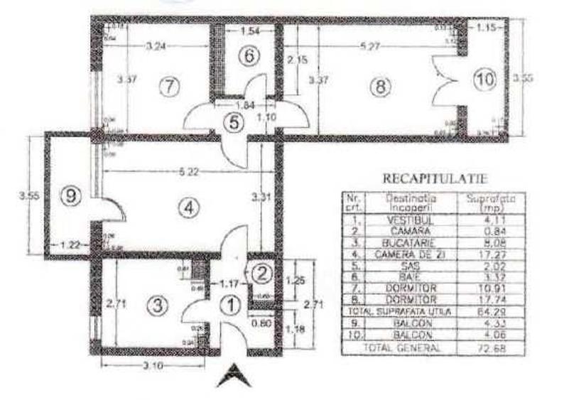 Apartament cu 3 camere semidecomandat în Titan