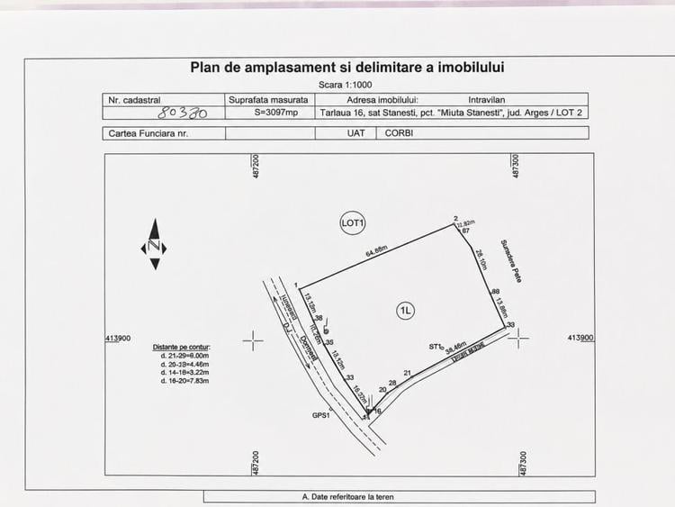 Teren Construcții intravilan de 3097 mp, în Corbi