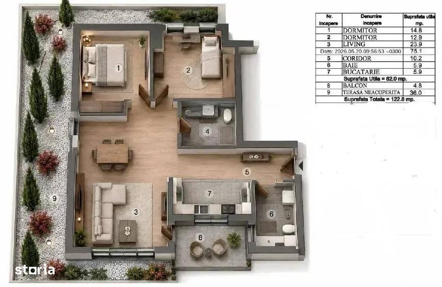 Apartament 3 camere, terasa generoasa, balcon, bloc nou, metrou - 1