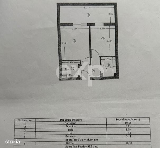 Apartament cu 2 camere decomandat în Războieni
