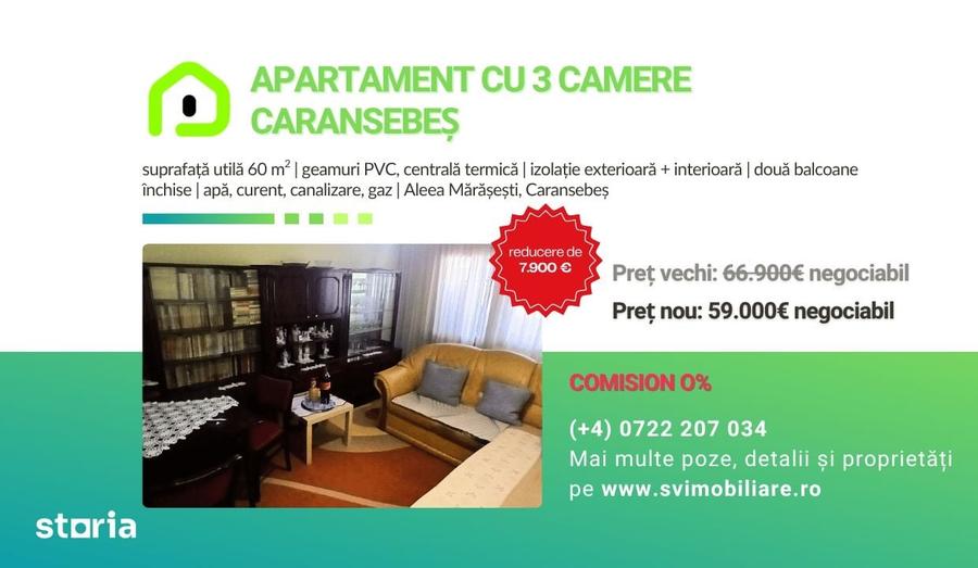 Apartament cu 3 camere decomandat în Central
