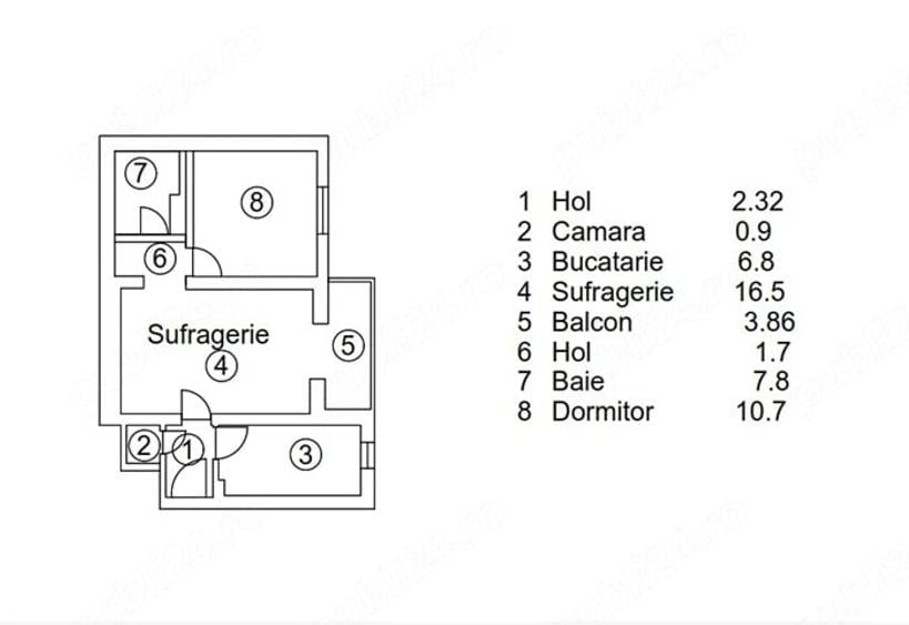 Apartament cu 2 camere semidecomandat în P-ța Victoriei