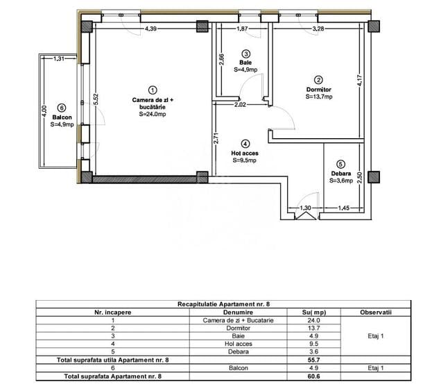 Apartament cu 2 camere decomandat în Baciu