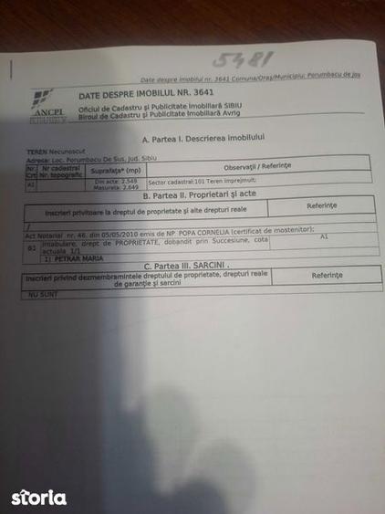 Teren de 2649 mp, în Porumbacu de Jos