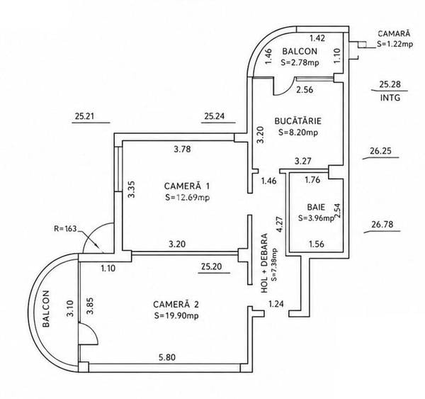 Apartament cu 2 camere decomandate, 54mp, etaj intermediar, finisat in Marasti