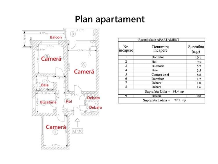 Apartament 3 camere - Domenii, renovat complet, nemobilat, luminos, ba - 15