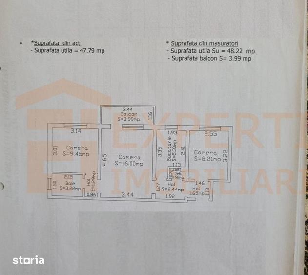 Apartament cu 3 camere semidecomandat în Central