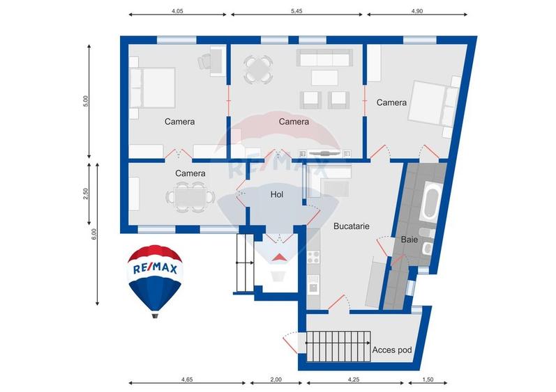Apartament cu 4 camere semidecomandat în Central