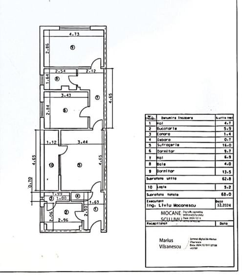 Apartament cu 3 camere semidecomandat în Central