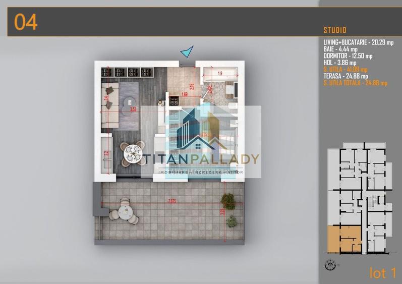 Apartament cu 2 camere în Titan