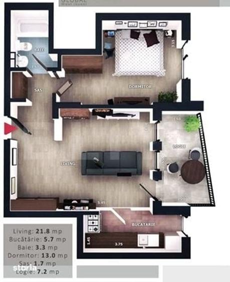 Apartament 2 camere, 45.50 mp, balcon, parcare subterana, boxa, zona V - 1