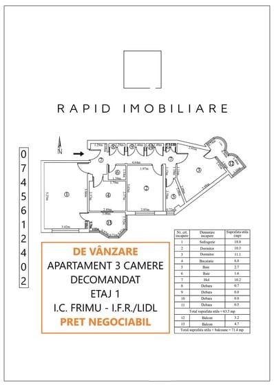 Apartament cu 3 camere decomandat în Siderurgiștilor