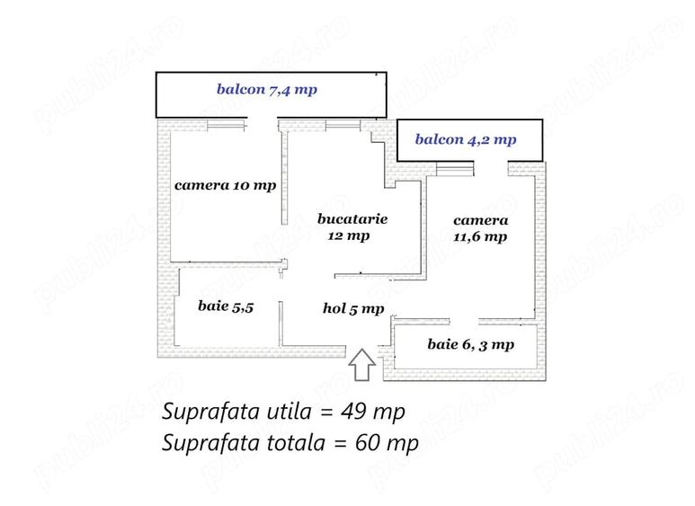 Apartament cu 2 camere decomandat în Central