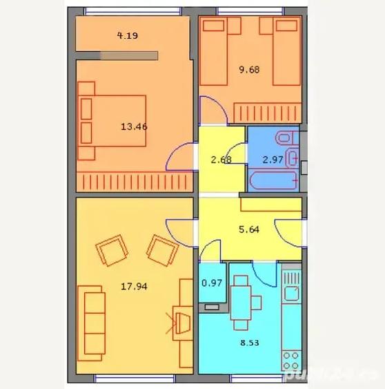Apartament 3 camere decomandat, et. 1 4 Zona Ozana 66 mp utili - 2