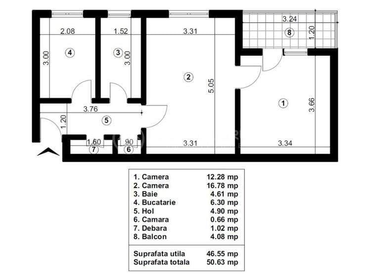Etaj 2! Apartament 2 camere 50mp, Tudor Vladimirescu-Bucsinescu, CT - 3