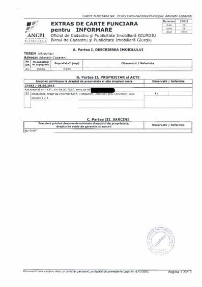 Oportunitate, teren de vanzare Aduna?ii Copaceni, 3225mp