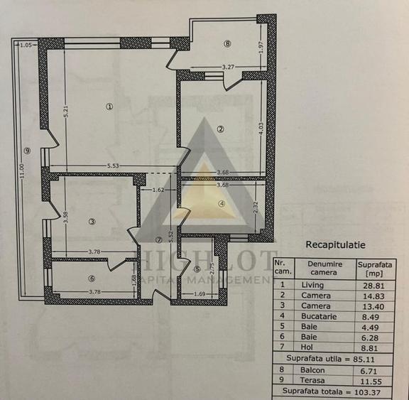 Apartament cu 3 camere în Aviației