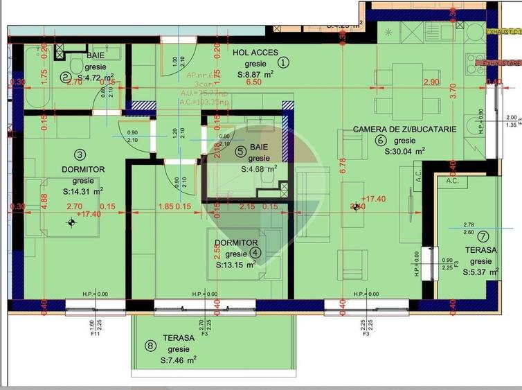Apartament cu 3 camere în Tărian