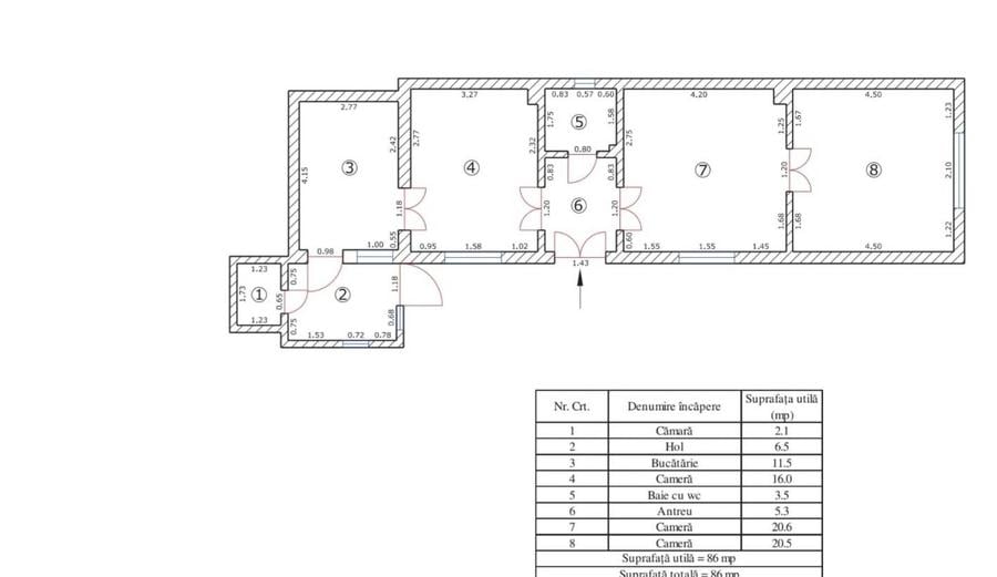 Apartament cu 3 camere semidecomandat în Schei