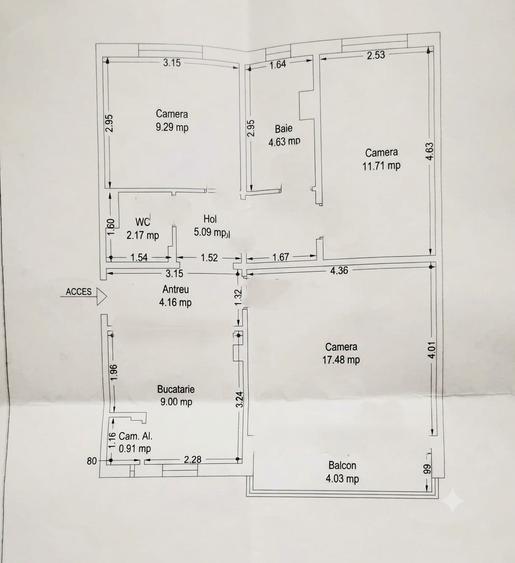 Apartament cu 3 camere decomandat în Complex Studențesc