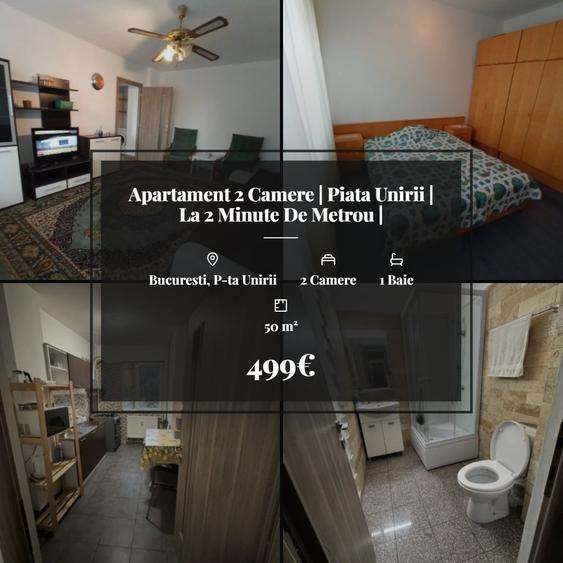 Apartament cu 2 camere decomandat, mobilat în P-ța Unirii