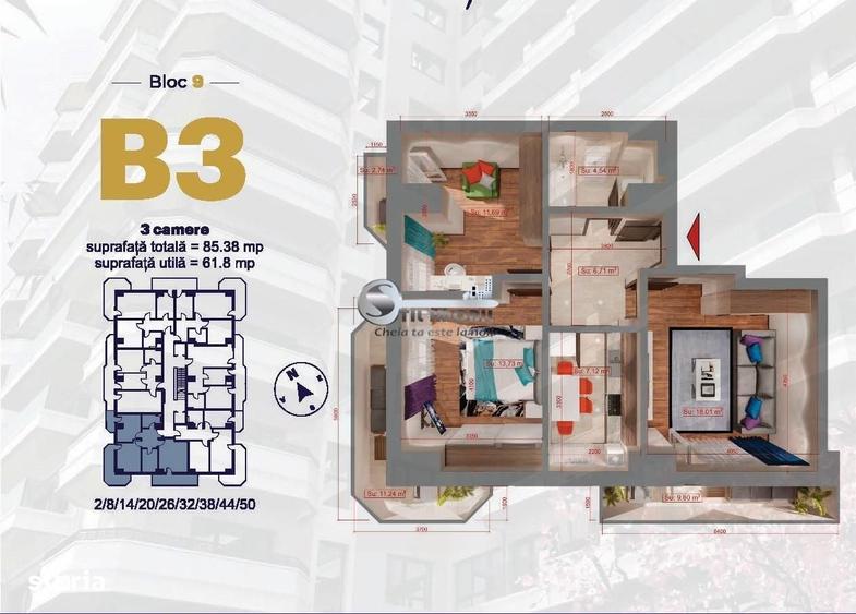 Apartament cu 3 camere în Albești