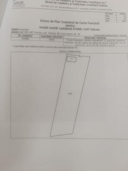 Teren Construcții intravilan de 2625 mp, în Cioroiu
