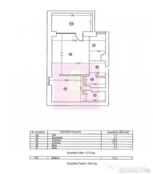 Apartament cu 2 camere semidecomandat în Central