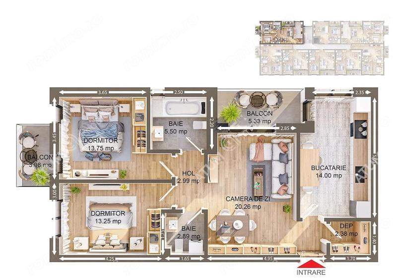 Apartament cu 3 camere decomandat în Central