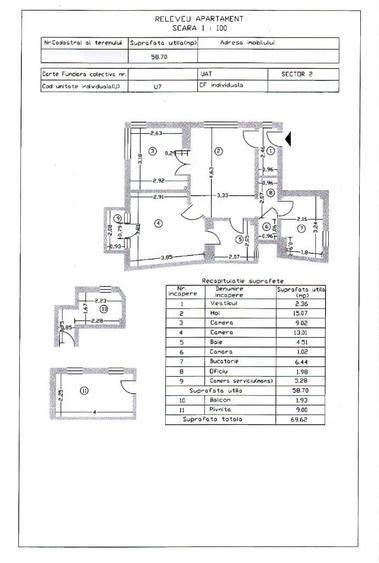 Apartament cu 3 camere semidecomandat în Moșilor
