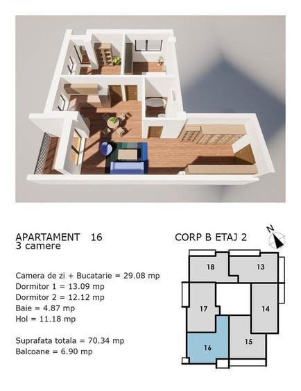 Apartament cu 3 camere semidecomandat în Central