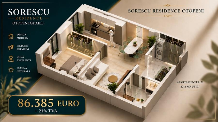 Apartament cu 2 camere decomandat în Odăi