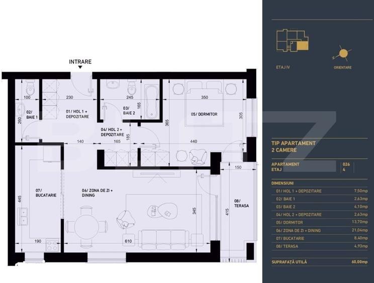 Apartament cu 2 camere în Valea Cetății