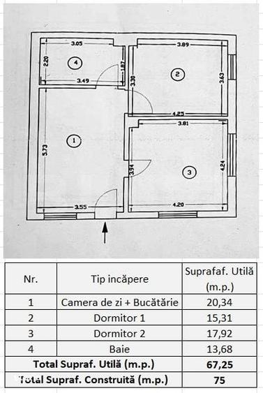 Apartament cu 3 camere în Central