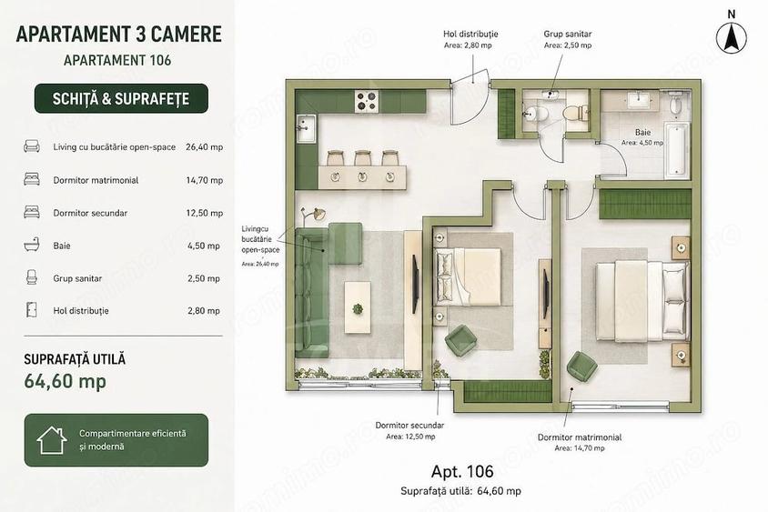 Apartament 3 camere- la cheie- Calea Surii Mici - 4