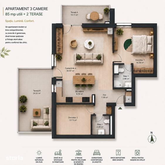 Apartament spatios cu 3 camere si 2 terase I Denya Forest 6 PRIMA IN - 2