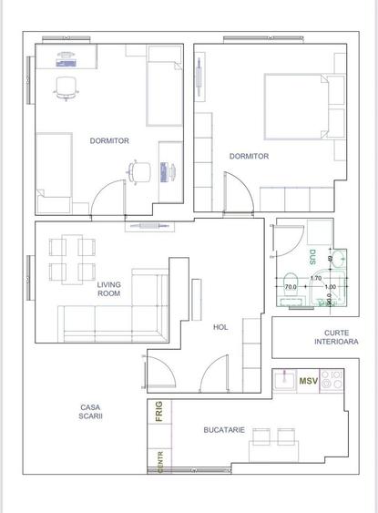 Apartament cu 3 camere semidecomandat, mobilat în Unirii