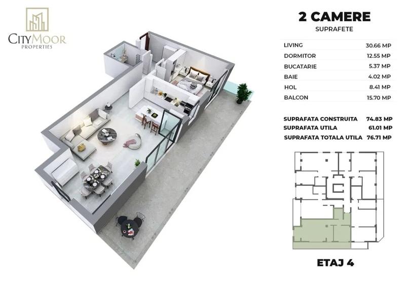 Apartament cu 2 camere semidecomandat în Decebal