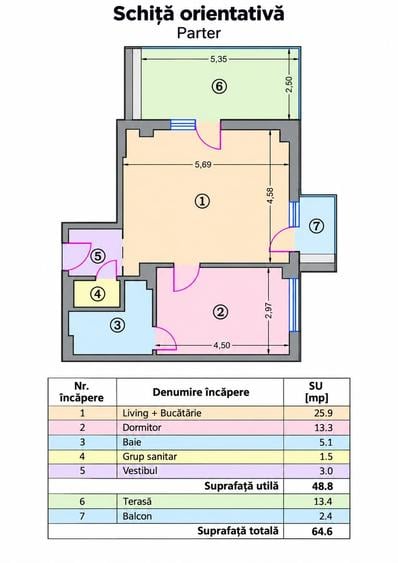 Apartament cu 2 camere în Otopeni
