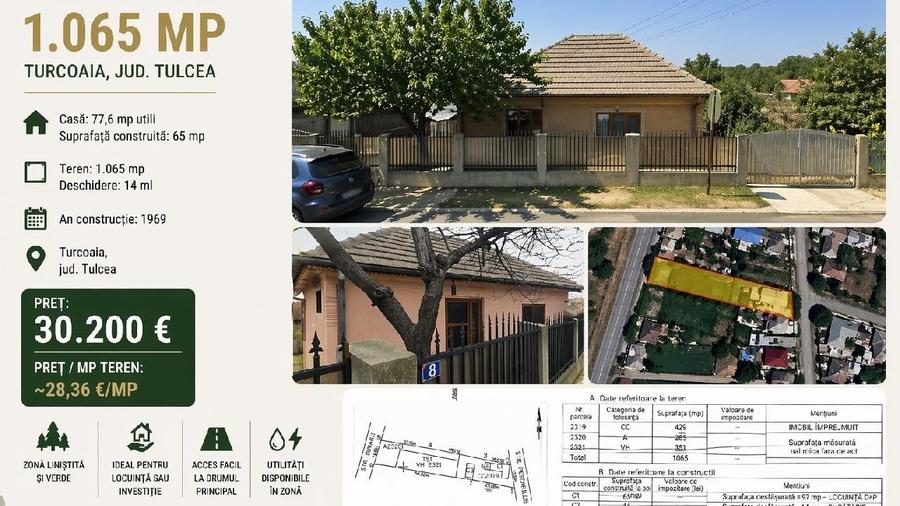 Casă individuală cu 4 camere cu Teren 1065 Mp în Turcoaia