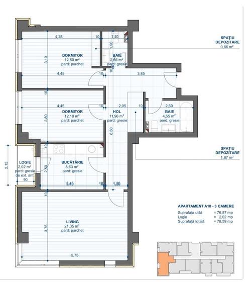 Apartament cu 3 camere decomandat în Cug
