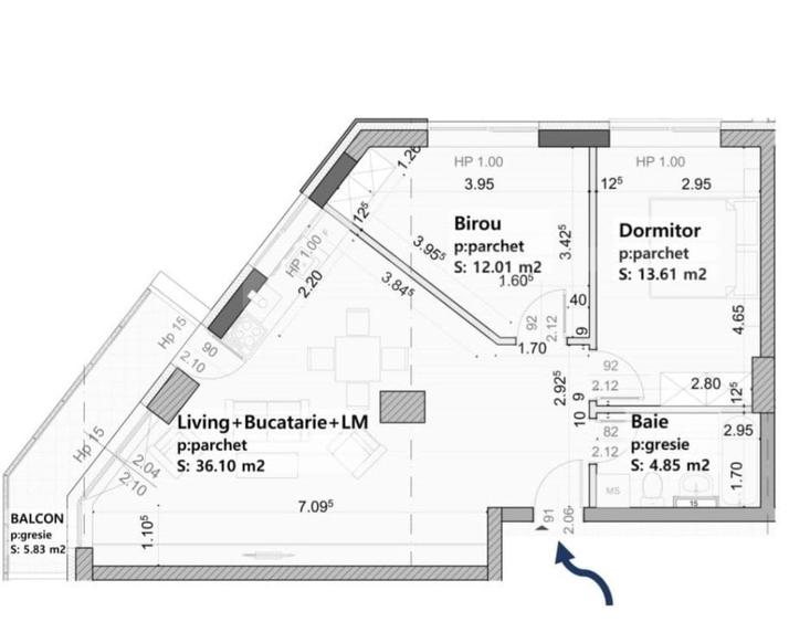 Apartament cu 3 camere decomandat în Tractorul