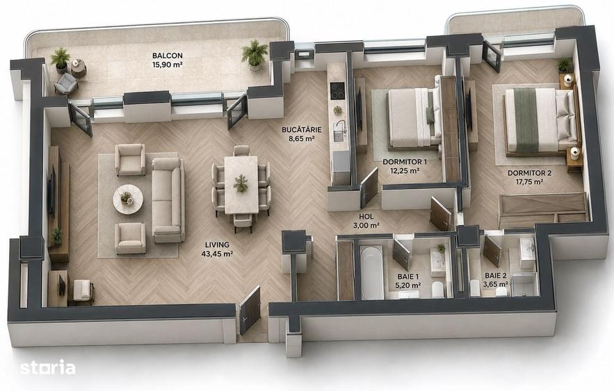 Apartament cu 3 camere în Vest