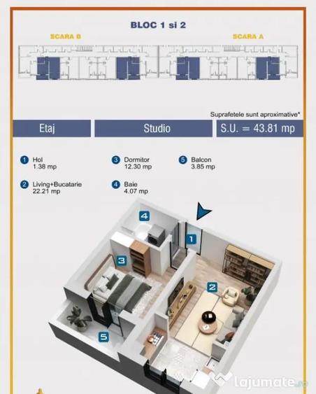 Apartament cu 2 camere decomandat în Chiajna