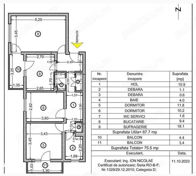 Apartament cu 3 camere decomandat în Ultracentral