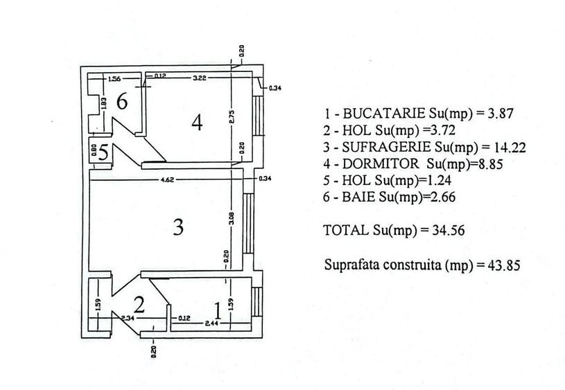 Apartament cu 2 camere semidecomandat în Central