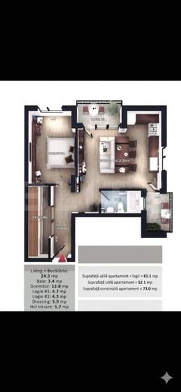 Apartament cu 2 camere semidecomandat în Florești
