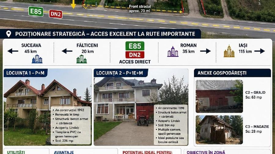 Casă individuală cu 10 camere cu Teren 1800 Mp în Vadu Moldovei